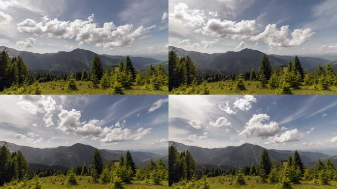喀尔巴阡山夏季景观与蓝蓝的天空和云