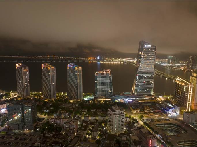 航拍珠海拱北仁恒滨海中心夜景1