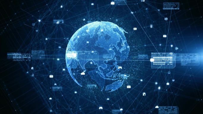 技术网络数据连接、数字数据网络和网络安全概念。美国宇航局提供的地球元件。