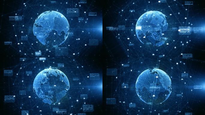 技术网络数据连接、数字数据网络和网络安全概念。美国宇航局提供的地球元件。