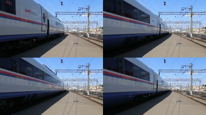 机场快线列车萨普桑·列宁格勒斯基火车站和乘客。莫斯科，俄罗斯-高速列车获得Oao “俄罗斯铁路” 用