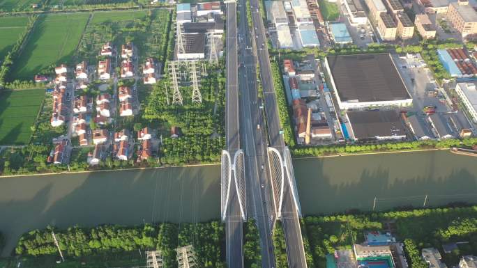 4K原素材-航拍上海申嘉湖高速油墩港桥
