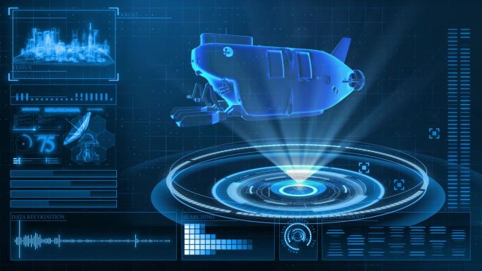 深海载人潜水器HUD科技界面展示素材
