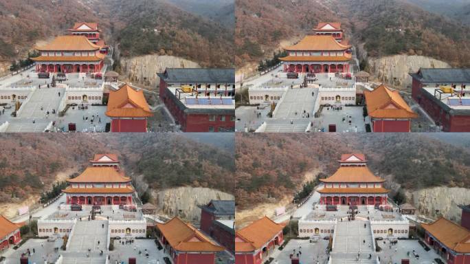 航拍威海市环翠区里口山风景区广福寺