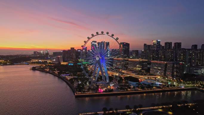 深圳前海湾区之光摩天轮日落晚霞