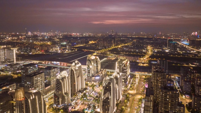 航拍延时·南京喜马拉雅城市建筑夜景