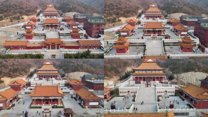 航拍威海市环翠区里口山风景区广福寺