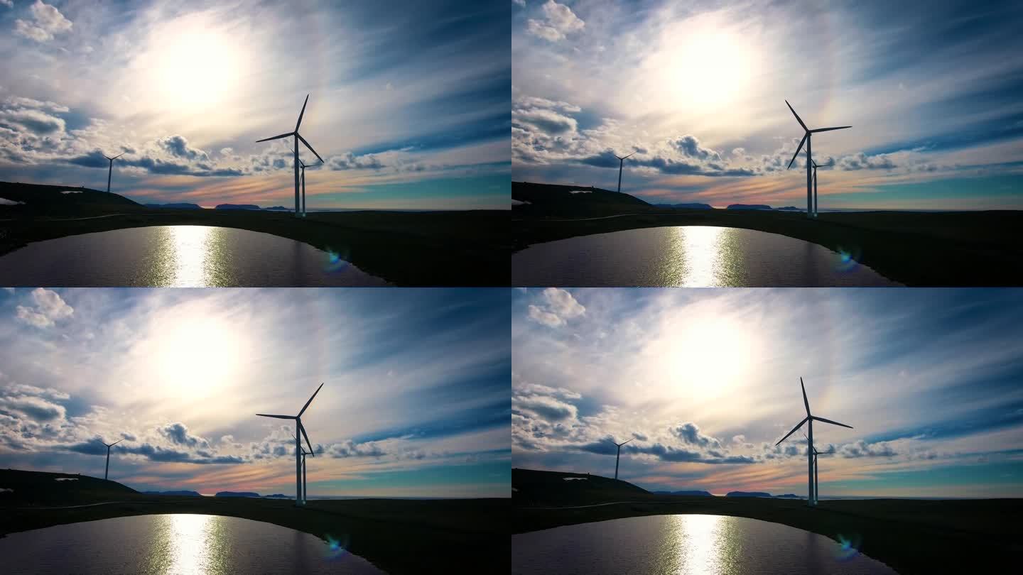 用于发电的风车。挪威北部havyvoysund的北极景观havygavelen风车公园。