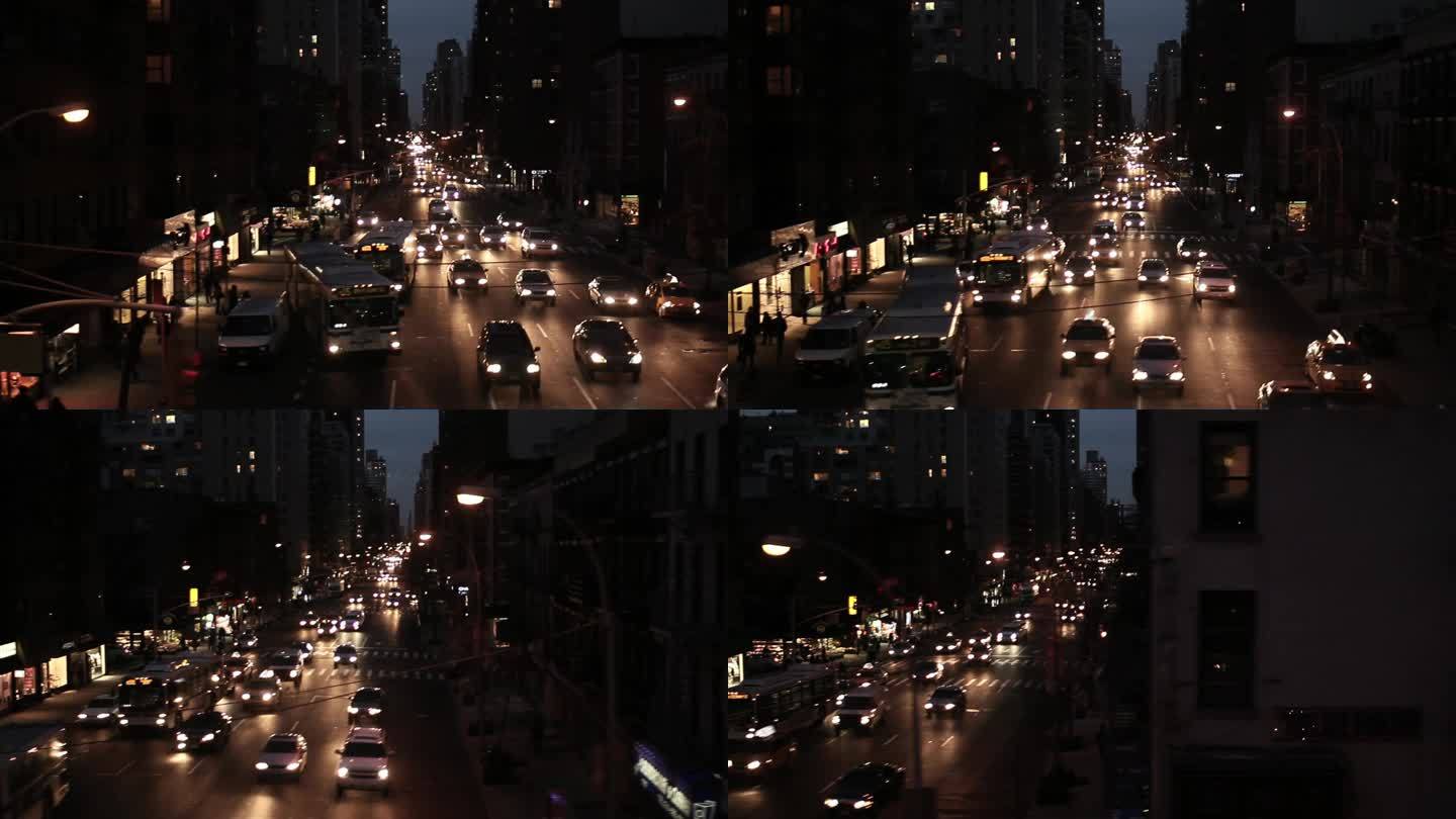城市街道交通灯在晚上