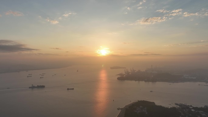 4k航拍鼓浪屿夕阳 港口海岸线