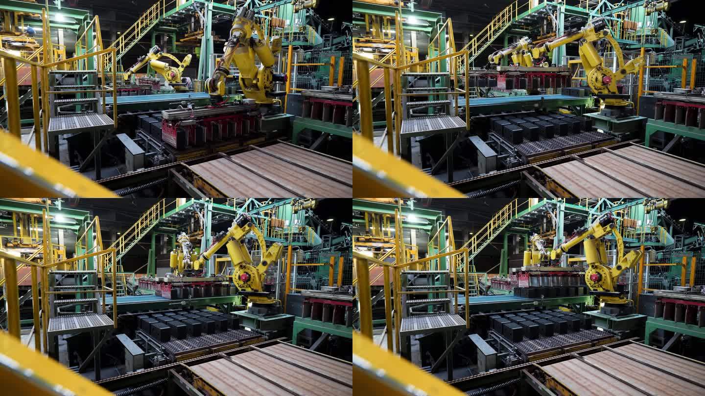 原材料陶瓷块由制造厂的专业机械自动运输.库存录像。工厂输送带上成排的瓷砖.