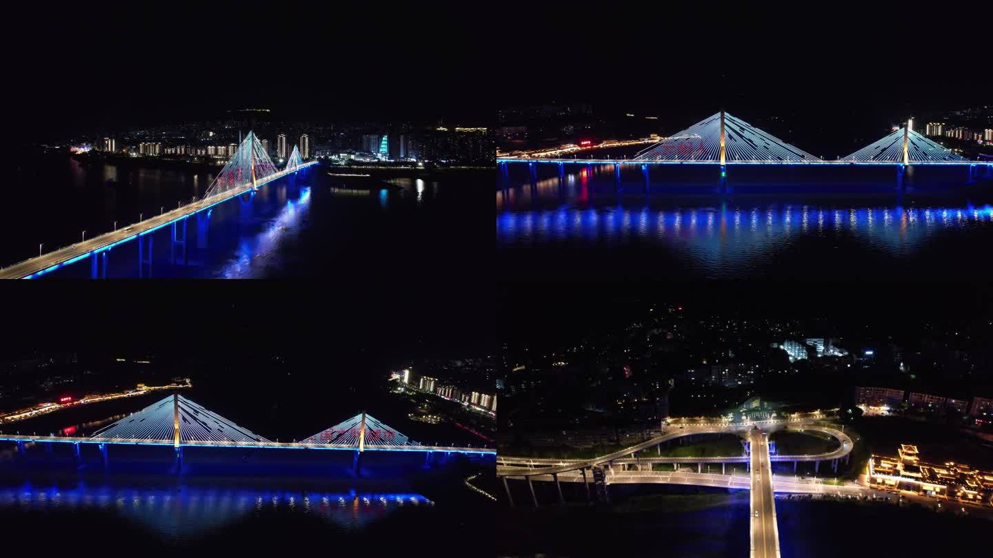 4K航拍云阳长江大桥夜景