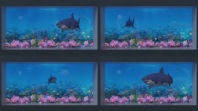 鲜艳色彩4K海底鲨鱼出框出水出屏裸眼3d