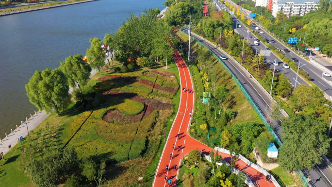 【4K】滨河自行车道彩虹跑道跑步