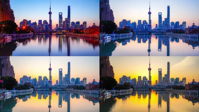 上海天际线在日出时分的时间.