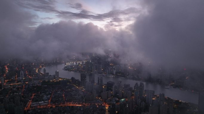 上海日出平流雾航拍