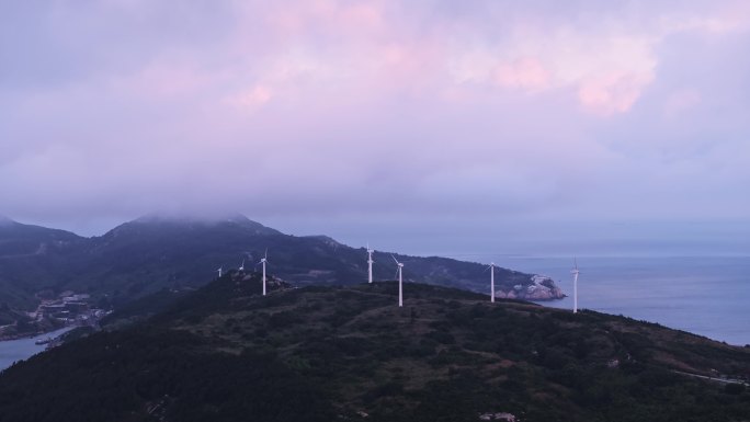 4K航拍海岛上的大风车温州南麂列岛