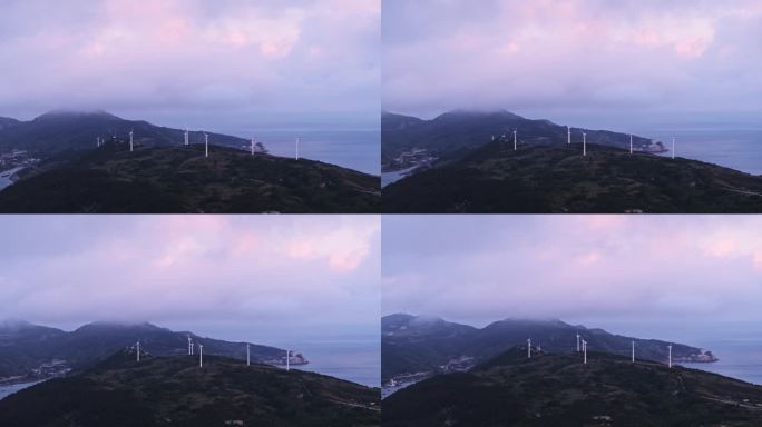 4K航拍海岛上的大风车温州南麂列岛