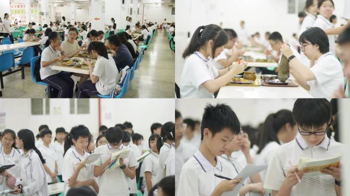 学校食堂 中小学生食堂排队吃饭 学习