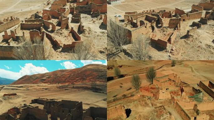 西藏318川西废弃古镇遗址戈壁