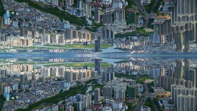 海南海口市3D元宇宙科幻风城市航拍风景