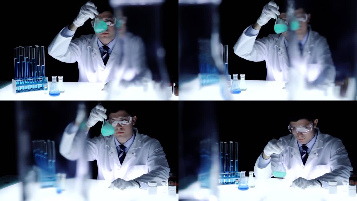 科学家在实验室举行烧杯震颤