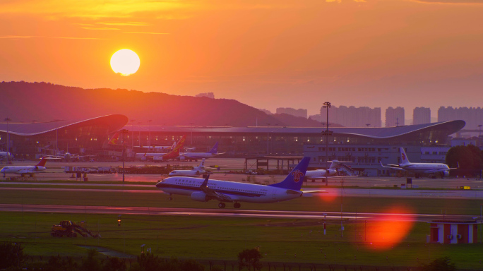 4k 实拍飞机场飞机起飞降落滑行