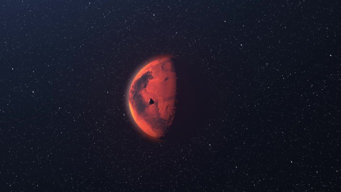 小行星流星雨在火星上的坠落现实的电影视觉，红色的行星被来自太空的大岩石轰击