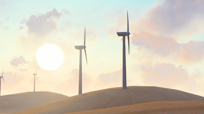 干旱沙漠新能源风力发电风车转动
