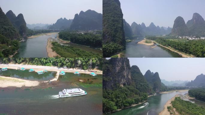 桂林山水游轮码头航拍