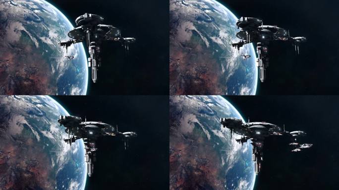科幻战列舰离开地球轨道空间站