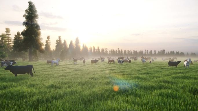 一群马站在草地上，覆盖着田野