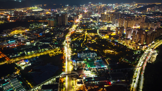 深圳坪山区中心公园黄昏夜景航拍延时5