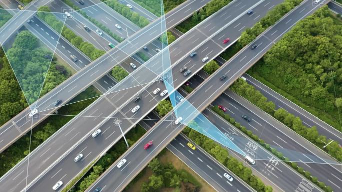 道路交叉口与车辆的空中景观，自动驾驶仪概念，道路交叉口与车辆的空中景观，自动驾驶仪概念.