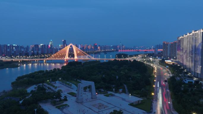 临沂书法广场 夜景日转夜航拍延时通达路桥