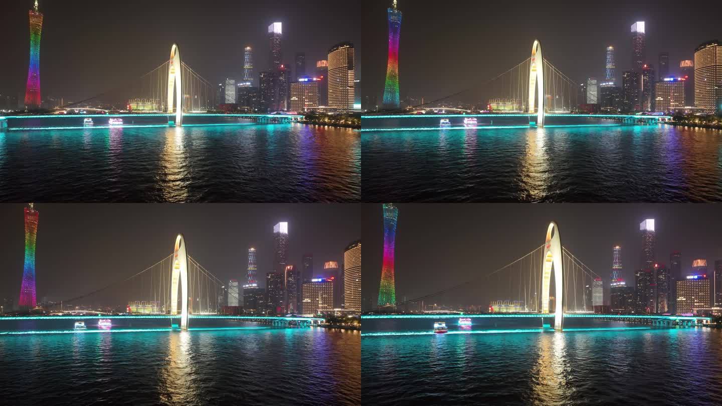 晚上航拍猎德大桥珠江河畔