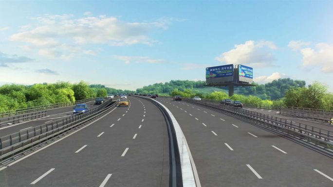 高速公路服务区收费站三维动画行驶空镜头