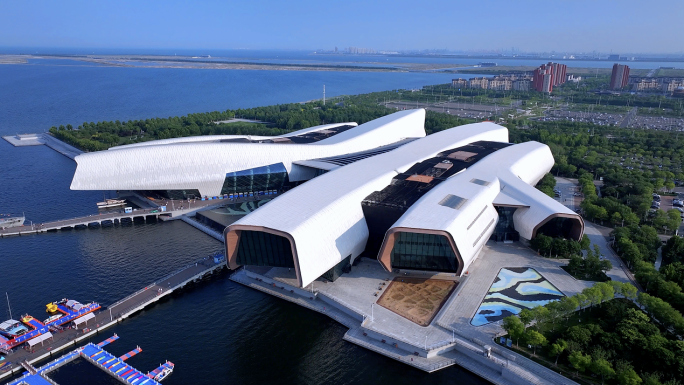 航拍天津滨海新区国家海洋博物馆