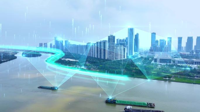 粒子数字河道航拍视频