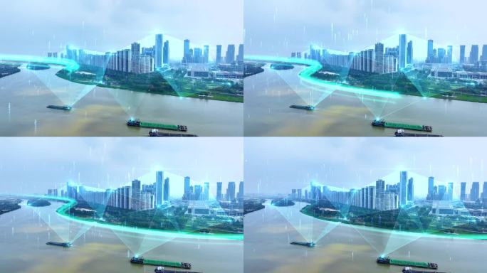 粒子数字河道航拍视频