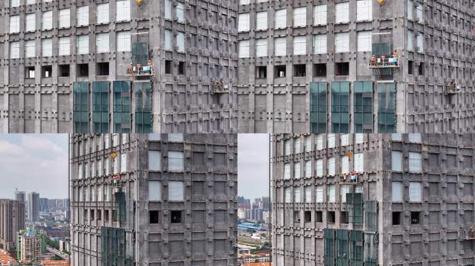 4K高层建筑蜘蛛人玻璃幕墙安装