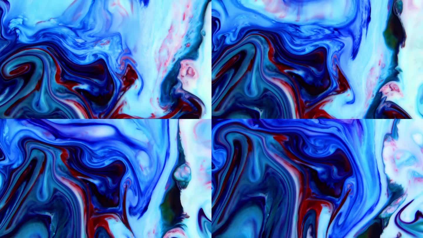 多彩的混沌墨水在液体湍流运动中扩散 
