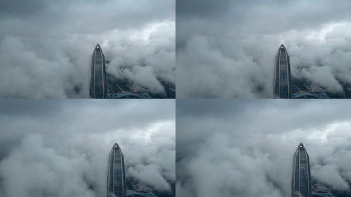 【正版4K素材】航拍云海下的福田移镜头