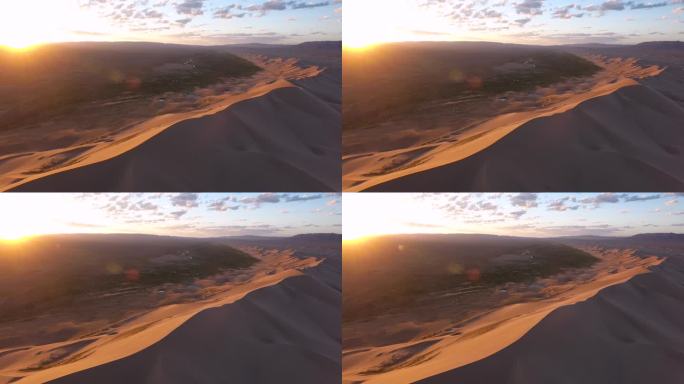 蒙古沙丘戈壁沙漠空中日出绿洲 