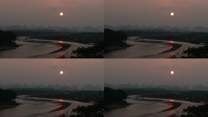 夕阳下的漓江河流