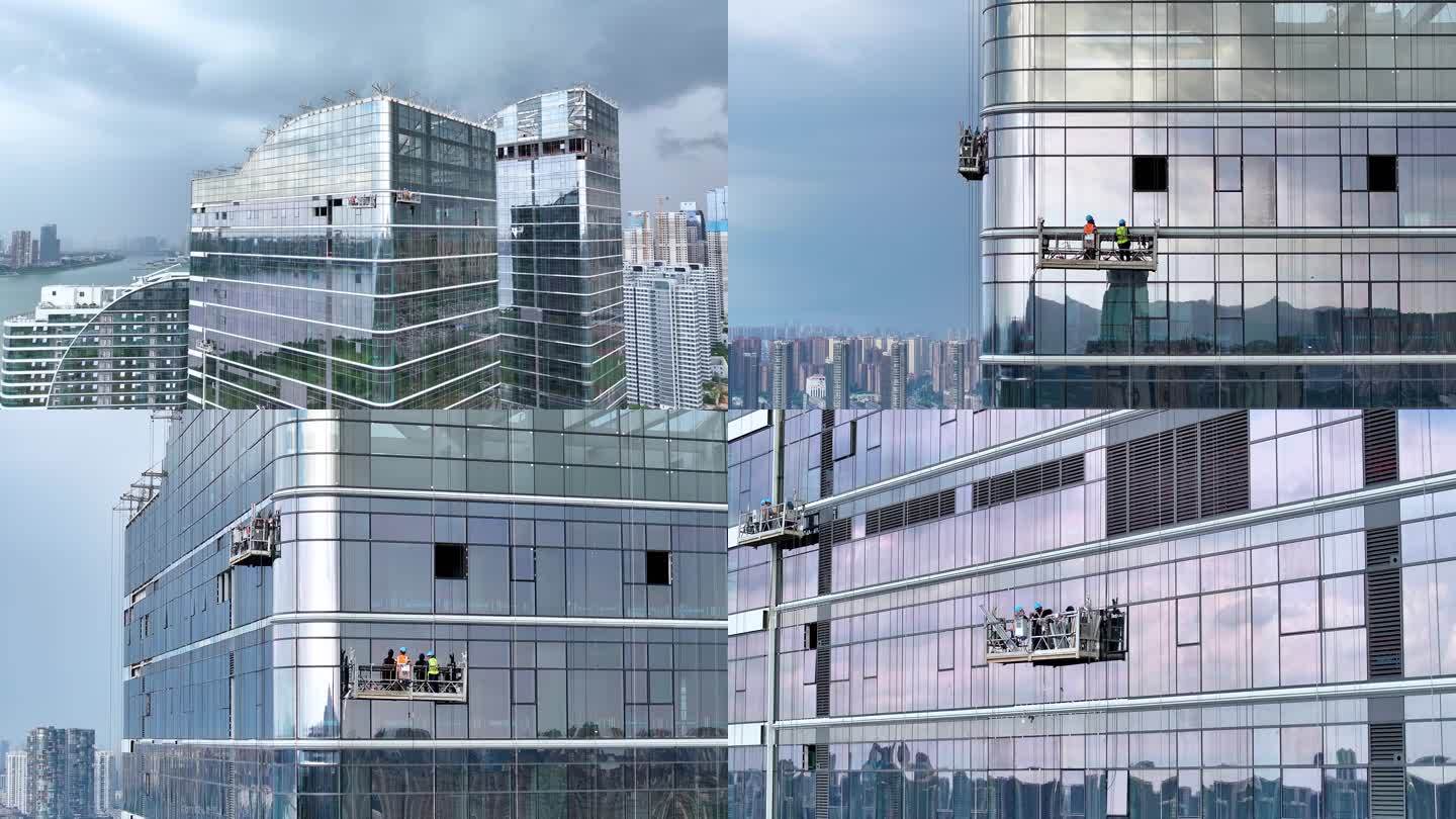 4K高层建筑蜘蛛人玻璃幕墙施工