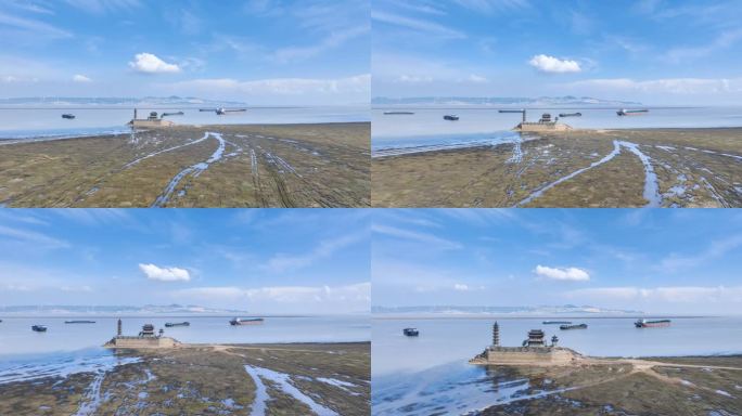 鄱阳湖落星墩夏季低水位航拍延时
