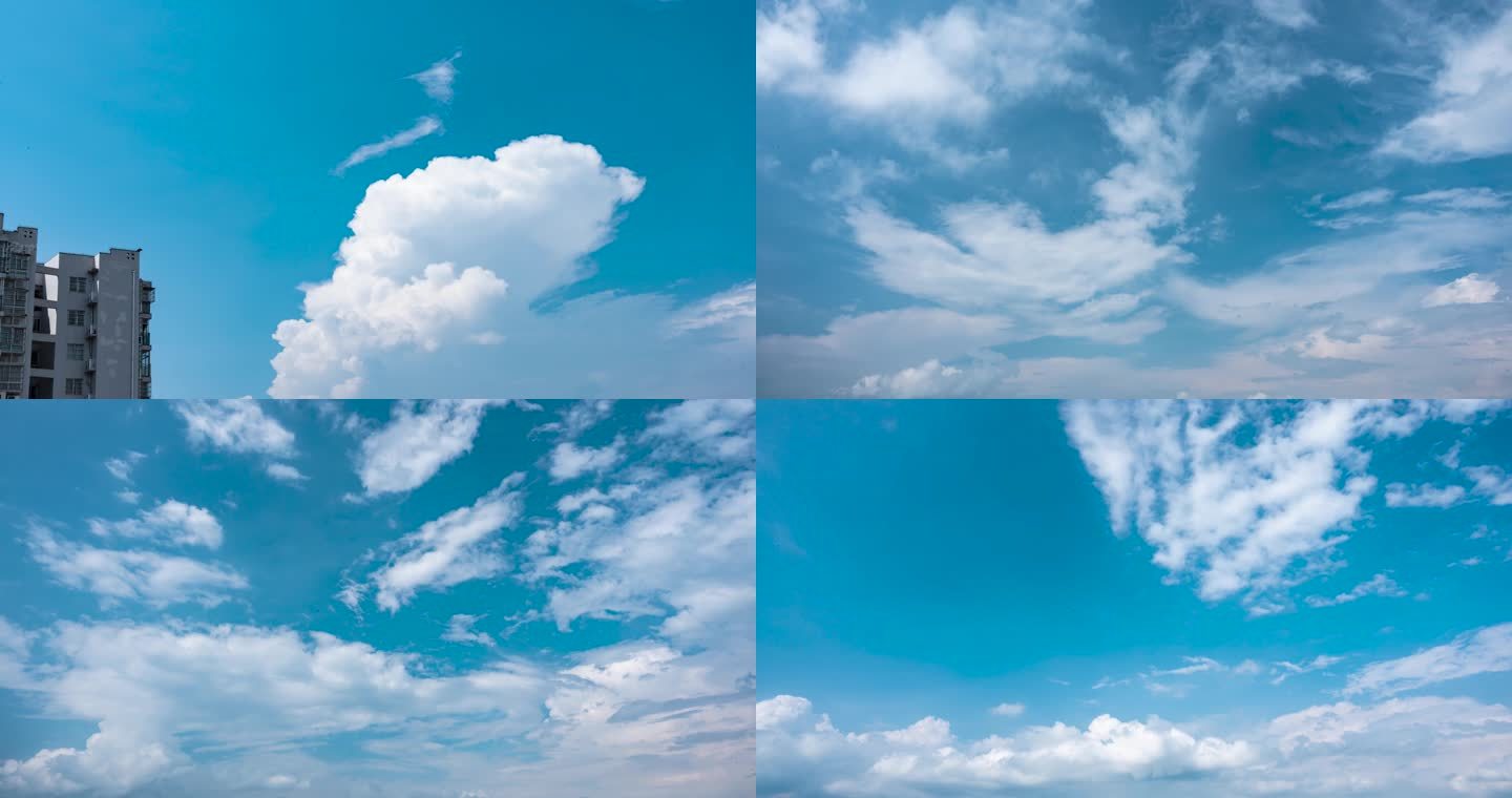 4k夏日蓝天白云云层涌动干净云朵飘动