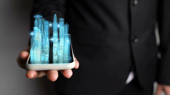 商人举行3D城市模型展示增强的现实技术