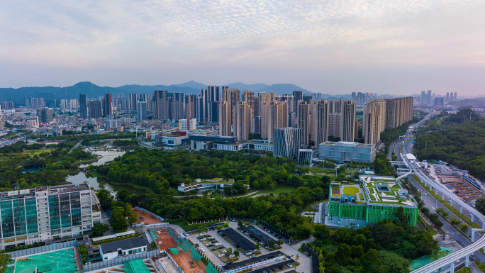 深圳坪山区中心公园黄昏夜景航拍延时2